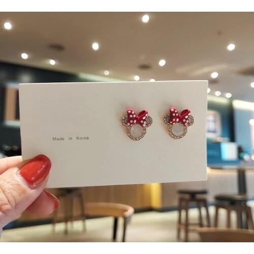 2 pcs set Disney cartoon doll accessories silver earrings girl Chinese style Mickey mouse earrings baby girls toys