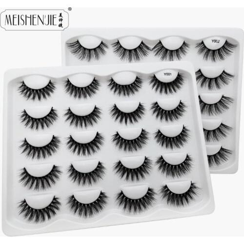 MEISHENJIE 3/5/6/10 Pairs 3D Eyelashes Hand Made Natural Long Faux Mink Lashes messy False Lashes Extensions Maquiagem Makeups