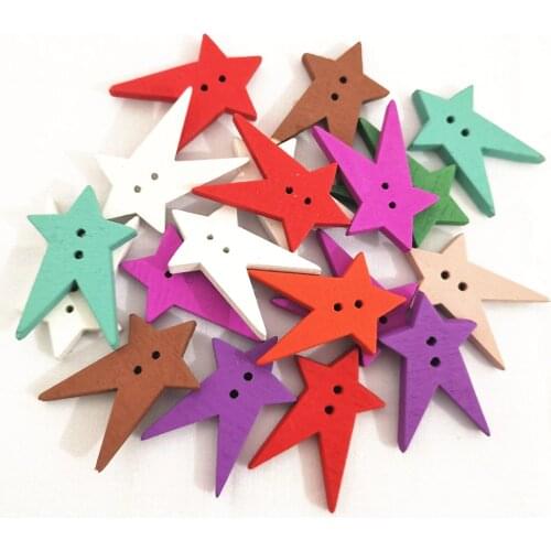 50pcs 31x21mm Mixed Wood Sharp Star Buttons Sewing Accessories Cardmaking Scrapbooking Embellishments DIY Xmas Crafts