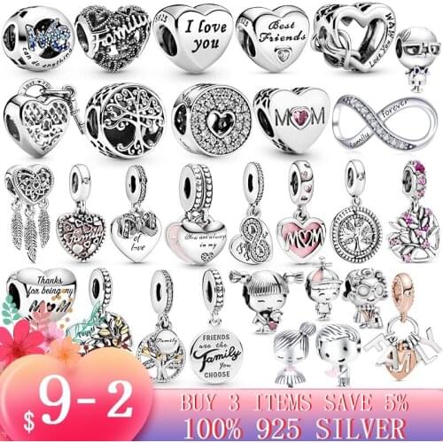 925 Sterling Silver Family tree little girl boy Heart Charm Beads Fit Original Pandora Bracelet Silver S925 Jewelry Mom Gift
