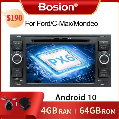 Bosion 2din android 10 radio car for focus s-max connect mondeo car dvd player with gps navi FM BT car stereo camera canbus PX6