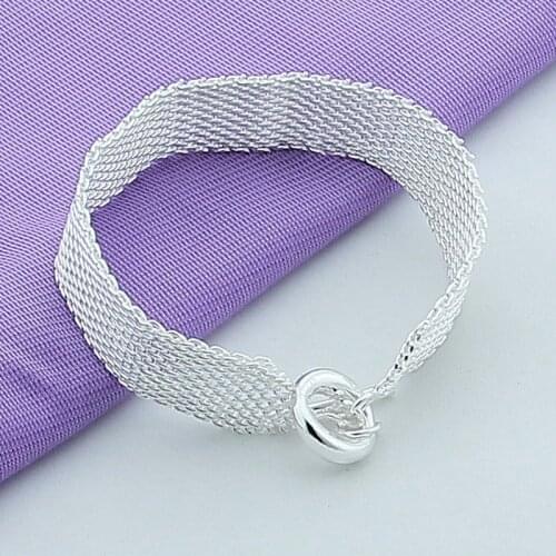 Free Shipping 925 Sterling Silver Adjustable Chain Bracelet For Women Classic Jewelry Grid Bracelet OT Button