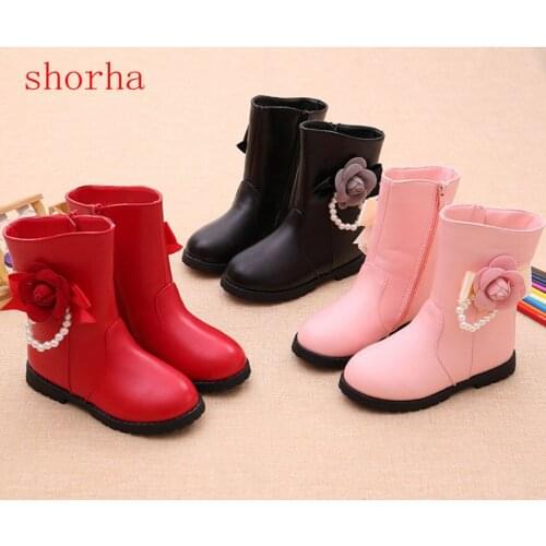 Korean girls princess shoes flowers pearl girls cotton shoes children warm fashion snow boots Kids Boots Fashion Winter Shoes