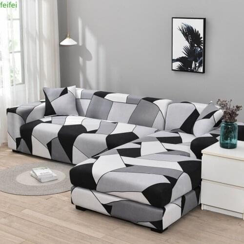 Elastic Plaid Sofa Cover Stretch Sectional Corner Couch Cover for Living Room 1/2/3/4 Slipcover L-Shaped Need Buy 2Pieces