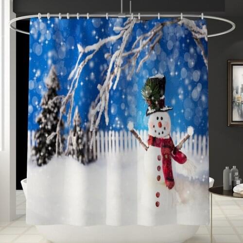 Hot sellers use Christmas printed shower curtain carpet mat combination toilet toilet mat bathroom curtain four-piece set