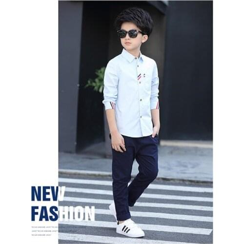 Boys long-sleeve cotton shirt for children aged 5-16
