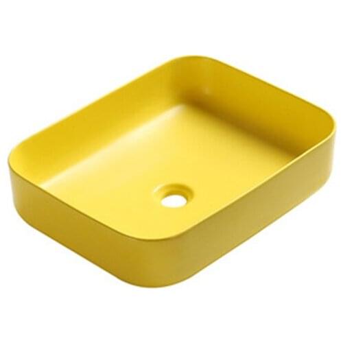 Nordic Yellow Above Counter Basin Ceramic Square Bathroom Art Washbasin Shampoo Sinks Hand Painted Porcelain Sinks without tap