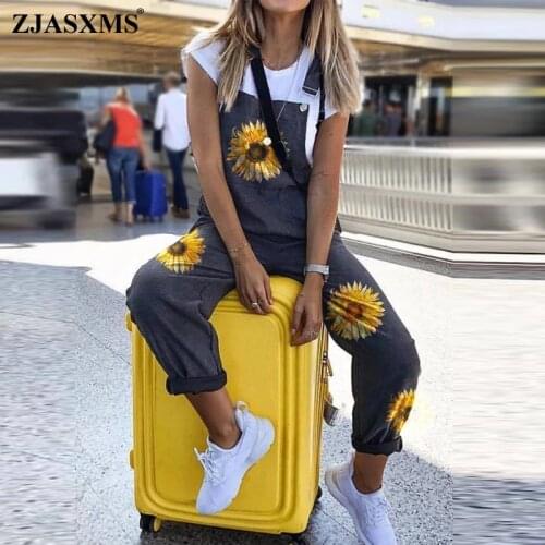 3XL Street Daisy Print Cotton Linen Jumpsuit Women Off Shoulder Straight Strappy Bodysuit Spring Summer One Piece Romper Overall