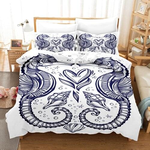 Hippocampus Bedding Set Fashion Animal 3d Duvet Cover Sets Comforter Bed Linen Simple Twin Queen King Single Size Line Luxury