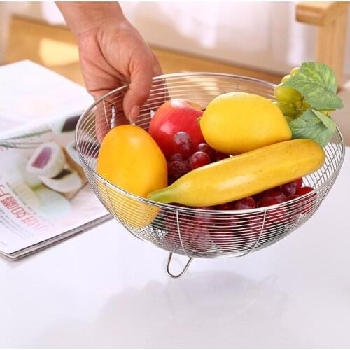 Kitchen Items Multifunctional Stainless Fruit Basket Kitchen Vegetable Washing Sieve Round Basket Creative Snacks Fruit Bowl