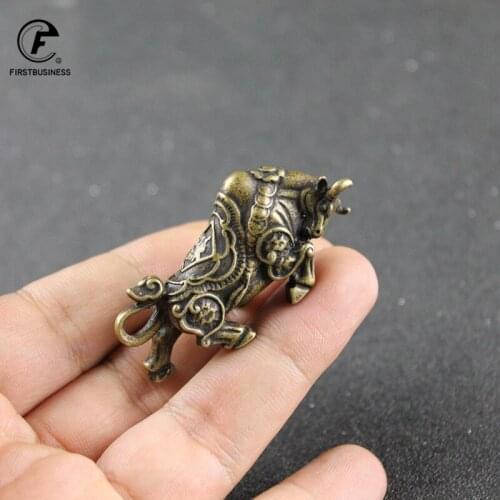 Brass Retro Wall Street Cattle Sculpture Home Furnishing Cow Statue Mascot Exquisite Crafts Ornament Decoration For Keychains