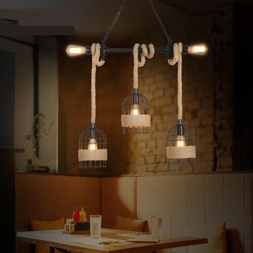 Loft industrial wind pipe rope Pendant Lights bar restaurant cafe bar cage retro window shop decoration Pendant Lamps FG5358