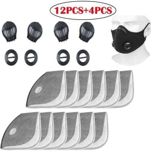 Sport Mask 12pcs Filters 4 Exhaust Valves Half Face Reusable Dustproof Respirator Sport Accessories Maske Decoration Party Маска