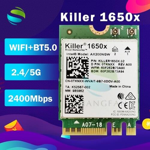 Killer 1650x AC Dual Band 2.4Gbps Wireless AX200NGW Wifi Card AX200NGW 802.11AX/AC/A/B/G/N Bluetooth 5.0 Laptop for Windows 10