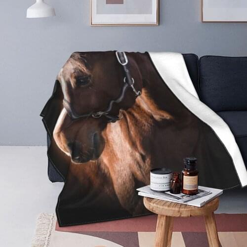 Brown Horses Blankets Coral Fleece Plush Summer Nature Wild Animals Portable Lightweight Throw Blankets for Home Car Bedspreads