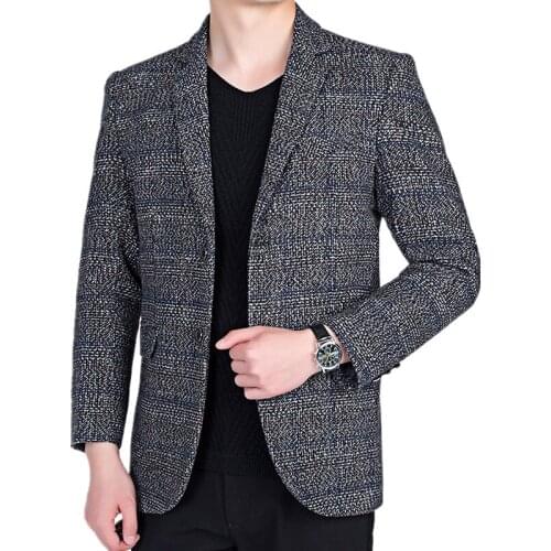 2020 New Middle-aged Men Suit Jacket Stylish Retro Blaze Coat Khaki Gray Plaid Jaqueta Male Outerwear S-XXXL Terno Masculino