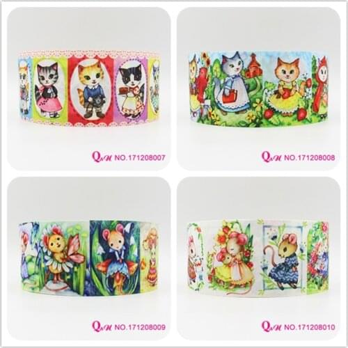 Q&N ribbon 16mm 22mm 25mm 38mm 50mm 75mm cat mouse printed grosgrain ribbon webbing 50yards/roll for hair tie free shipping