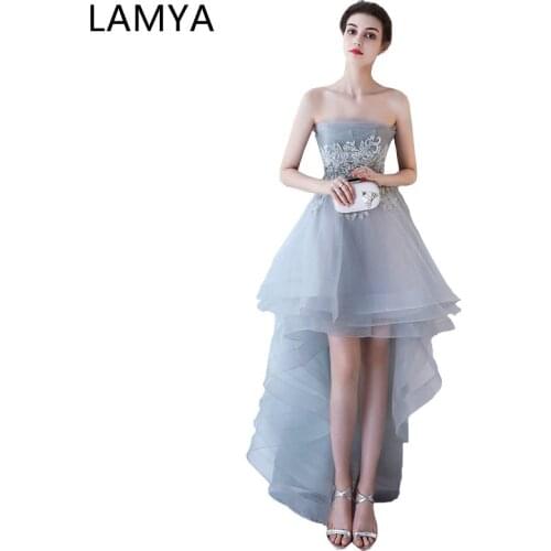 LAMYA Sexy Backless Prom Dresses Short Front Long Back Evening Party Dress Fashionable Scalloped vestido de festa curto