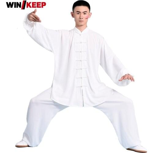 High Quality Unisex Wushu Set Vintage Solid Color Loose Tai Chi Clothing Long Sleeve Shirts Wing Chun Uniform Tracksuit Sets