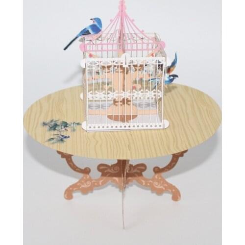 3D Handmade Table Bird Cage Chinese Style Magpie Paper Greeting Cards PostCard Table Decor Birthday Party Festival Creative Gift