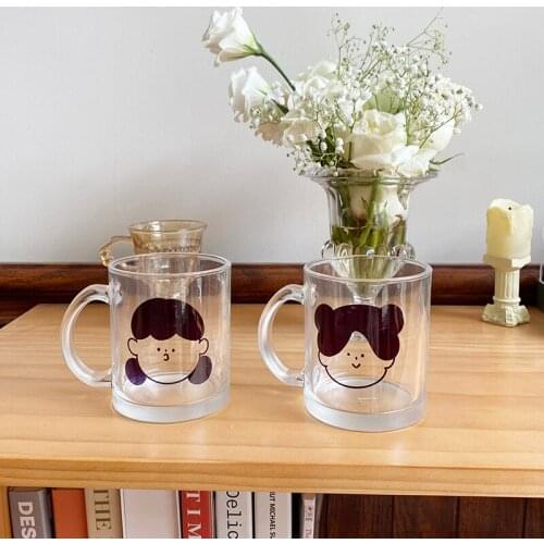 Heat-resistant glass cute girl summer water cup high-value girl juice milk cup mug handle milk cola cup coffee cup set CL90313