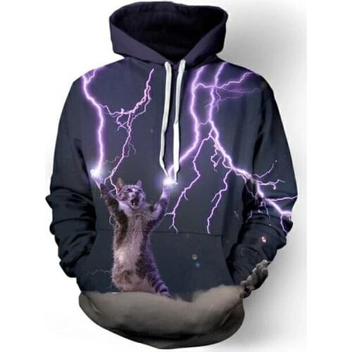 3D Lightning Cat Hoodies Sweatshirt Women/men/kids Cool College Fashion Hoodies Oversized Thunder Sweatshirt Loose Hooded 2021