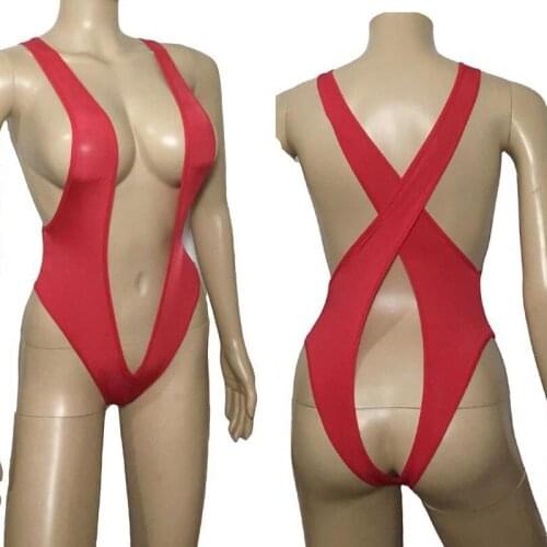 Lady Sexy Ultra Deep V Teddy Lingerie Open Butt Suspender High Cut Leotard Bodysuit Erotic Swimwear
