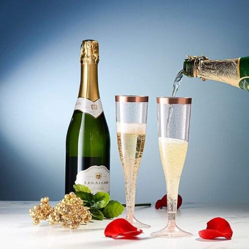 30 Pcs Gold Rim Decor Disposable Plastic Wine Cups Unbreakable Clear Champagne Wine Glasses Set Shatterproof Recyclable