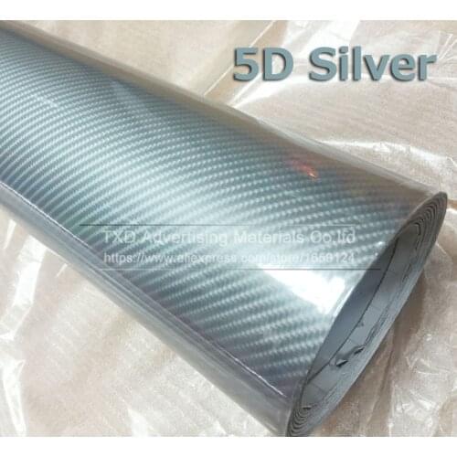 30cm x 152cm/Lot Super Glossy Silver 5D Carbon Fiber Vinyl 5D Carbon Fibre Wrap 5D Carbon Fiber Film For Vehicle Motorcycle