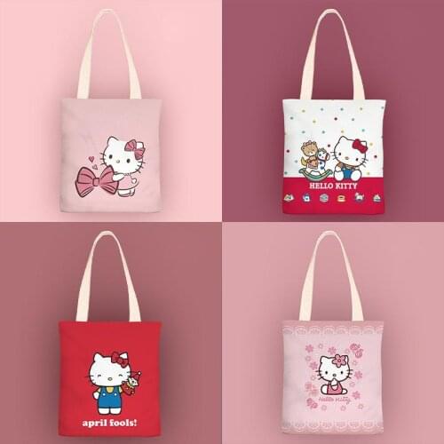 38Cm/Pcs kawaii Sanrio Plush Hellow Kittys Anime Plushie Cartoon Cute Dolls Canvas Bag Anime Plush Toys For Girls Birthday Gift