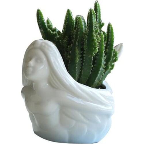 Balcony Decor Vase Planter Container Office Desktop Ornaments Creative Mermaid Flowerpot Succulent Plant Pot Ceramic Crafts