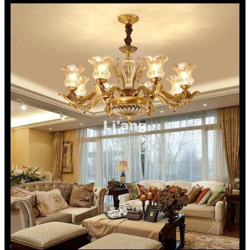 Free Shipping European Brass Antique Crystal Chandelier Lingting Luxurious LED AC Brass Crystal Lamp Lustre Suspension Lighting