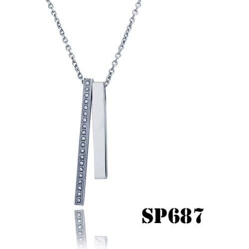 Free shipping lierzika stainless steel new model silver color rectangle double stone lady necklace