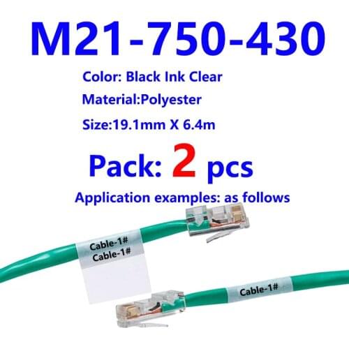 2PK M21 750 430 BMP21 plus Polyester Ribbon Black On clear For BMP21-PLUS Printer Black On Transparent 19.1mm*6.4m machine label