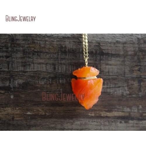 Carnelian Hand Carved Arrowheads Creation Fear Stress Layering Unisex Necklace 16inch Chain Necklace NM26407