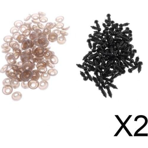2x100 Pieces Black Plastic Safety Eyes with Backs for Dolls DIY Making 5mm