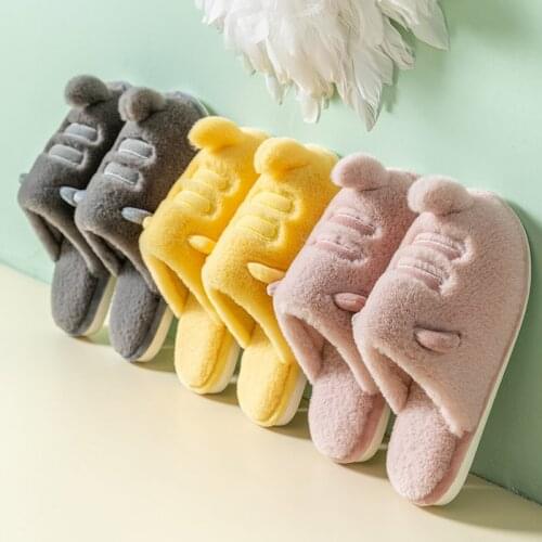 Childrens Cotton Slippers For Boys Girls Cute Plush Home Shoes Kids Slippers Winter Indoor Slides Warm Cotton Shoes