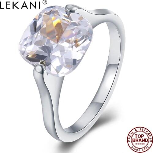 LEKANI Finger Rings For Women 316L Stainless Steel Big Square 5A Cubic Zircon Ring Fashion Jewelry Wedding Engagement Lover Gift