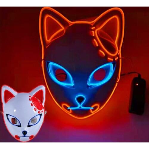 HOT Funny Luminous Fox Face Mouth Women Men Cosplay Masks Kamado Tanjirou Halloween Party Adult Student Xmas Demon Slayer Mask