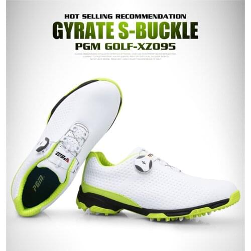 Pgm MenS Golf Shoes Microfiber Casual Models Fixed Nail Waterproof Breathable Sports Shoes White/Green