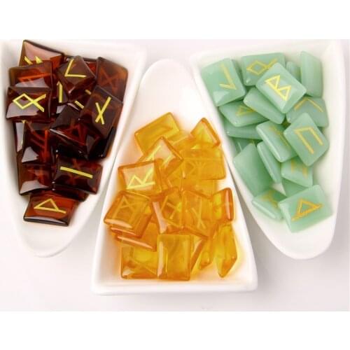 Divination Set Natural Polished Rectangle Citrine Green Aventurine Runes Stones Manual Sculpture Slice For Entertainment Decora