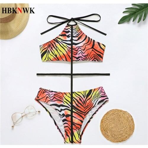 New Color Stripe Printed One Piece Swimsuit Women Retro High Waist Swimwear Summer Beach Swimming Bathing Suits Female Monokini