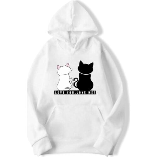 Autumn Fleece Warm Soft Sweatshirts Love You Love Me Cartoon Cats Hoodies Mens Comfortable Basic Streetwear Harajuku Hooded Men