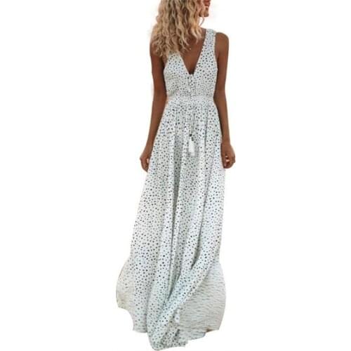 Sleeveless Maxi Dresses Polka Dot Women Summer Vintage Dress Cotton Rayon Print Boho Beach Wear Gypsy loose Dress Vestidos