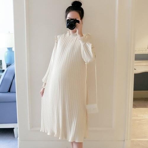 Plus Size Maternity Dresses Chiffon Pleated Long Pregnancy Dress Casual Loose Maternity Clothes For Pregnant Women Fashion 2021