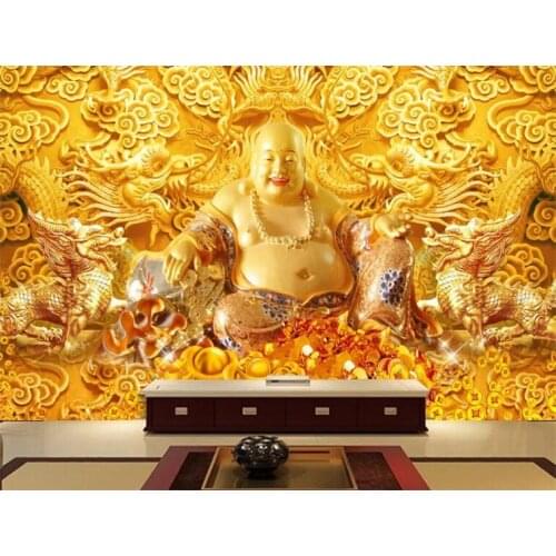 Custom 3d wallpaper Tathagata Buddha Lucky Fortune Gold relief wall paper background wall decoration