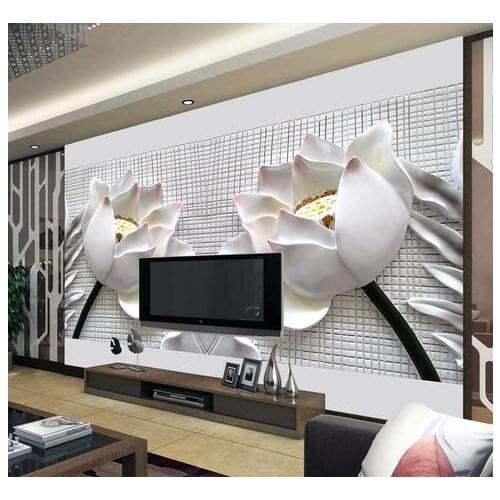 Custom photo wallpapers 3d murals wallpaper High-end stereo embossed lotus paintings TV setting wall paper home decor