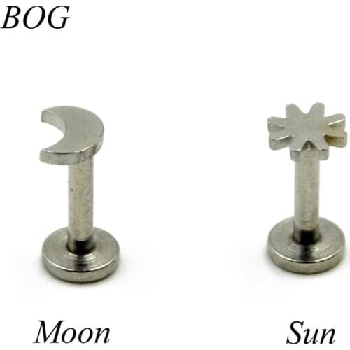 BOG-Moon Sun Stainless Steel Monroe Labret Lip Bar Ring Earring Push Fit Top 16g Thread Piercing Body Jewelry