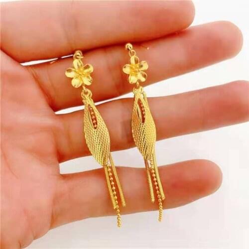 New Gold Color flower Tassel Dangle Earrings for Women Wedding Drop Earing Brinco Fashion Jewelry Gifts