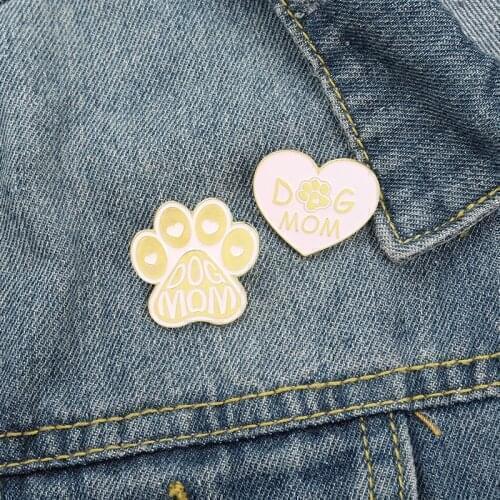 Cute creative pink dog footprints love heart enamel brooch cartoon fun alloy badge collar backpack accessories gifts for friends